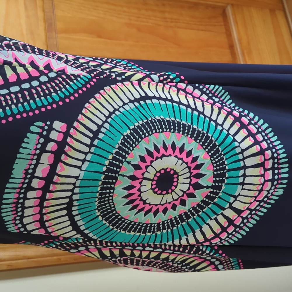 Old Navy T-Strap Chiffon Geometric Boho Maxi Dress S Blue Pink - Picture 8 of 16